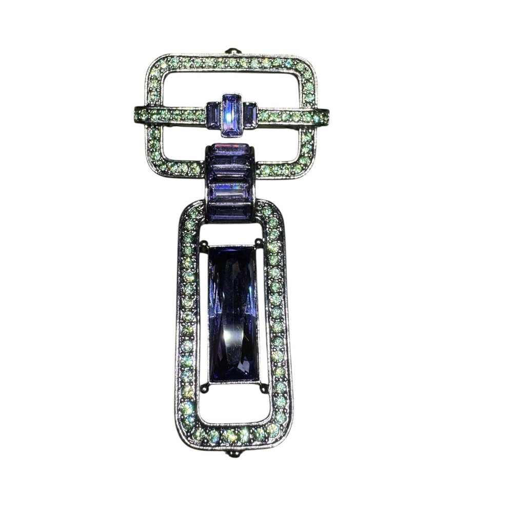 Vintage Givenchy Art Deco Purple & Green Rhinestone Brooch with Drop.signed